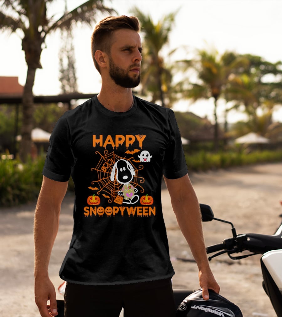 Happy Snoopyween Trick Or Treat Spooky Ghosts Pumpkins And Spider Webs T-Shirt