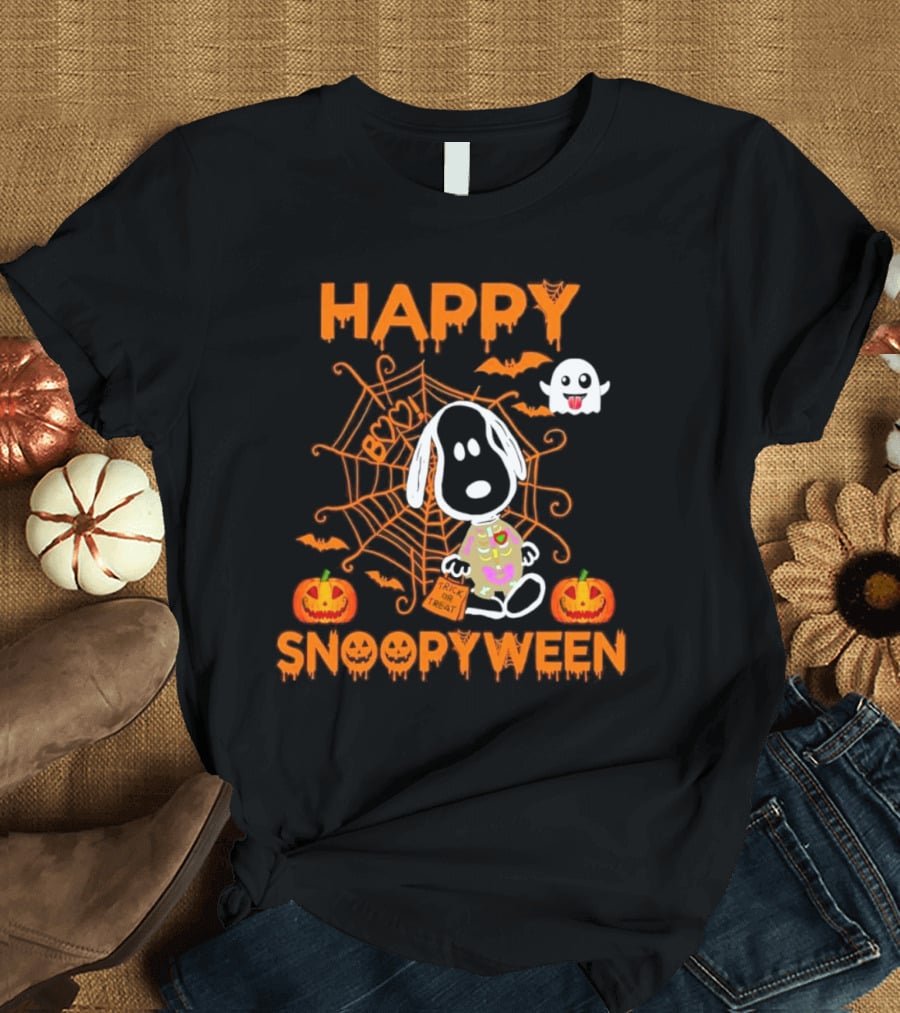 Happy Snoopyween Trick Or Treat Spooky Ghosts Pumpkins And Spider Webs T-Shirt