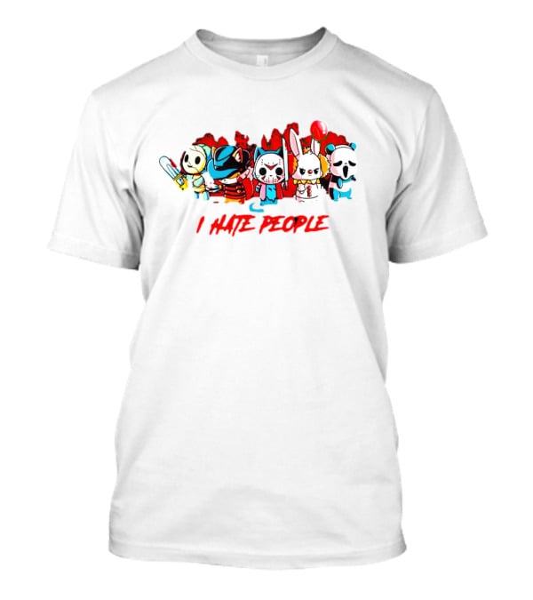 Horror Halloween Chibi Characters I Hate People Chainsaw Knife Balloon T-Shirt