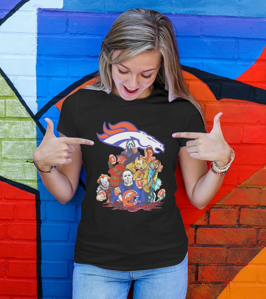Denver Broncos Horror Movie Icons Mashup T-Shirt