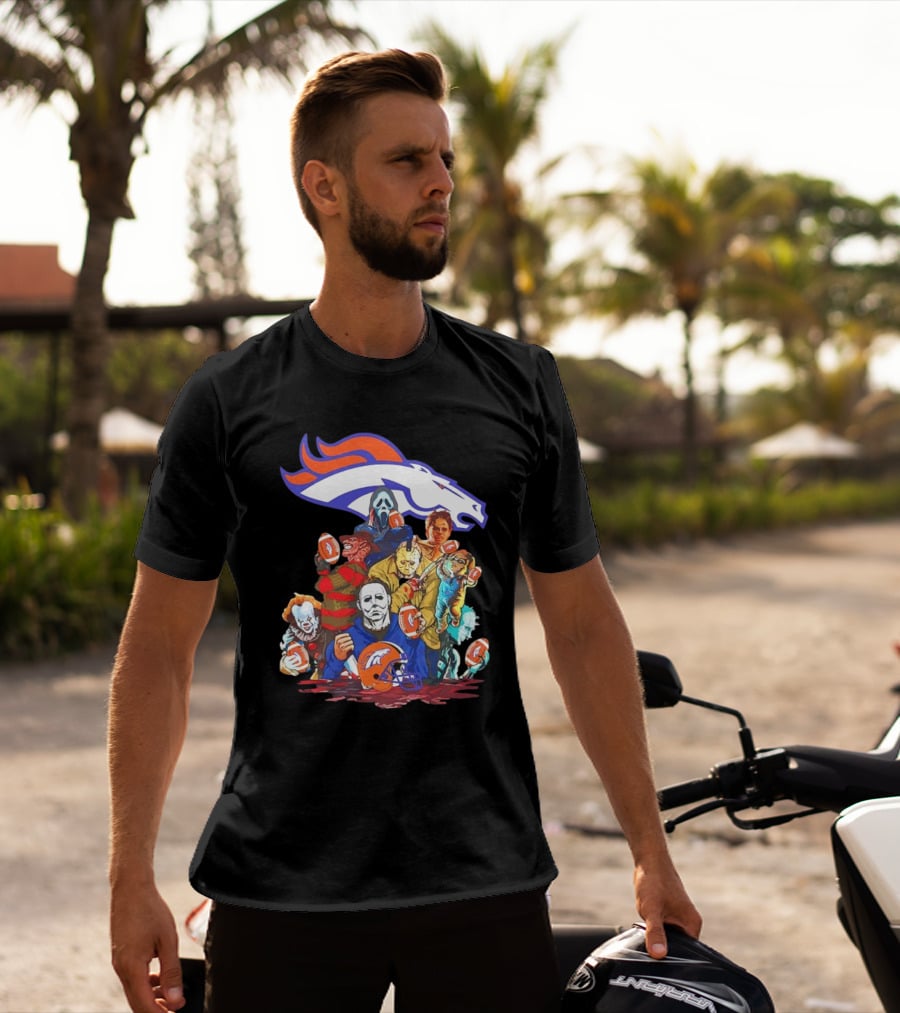 Denver Broncos Horror Movie Icons Mashup T-Shirt