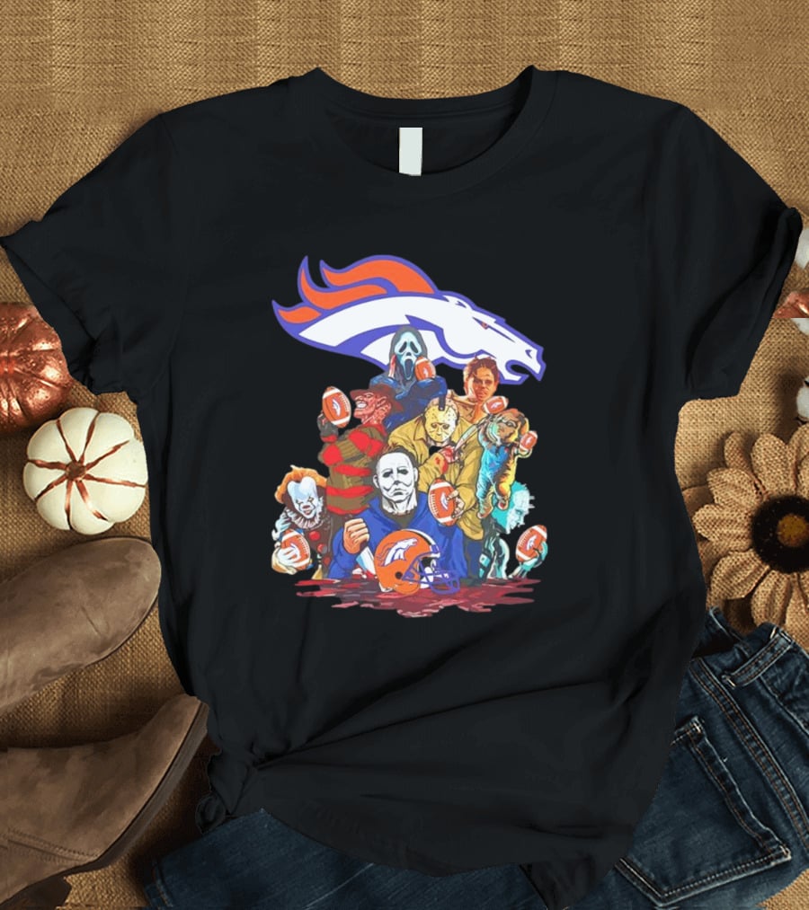 Denver Broncos Horror Movie Icons Mashup T-Shirt