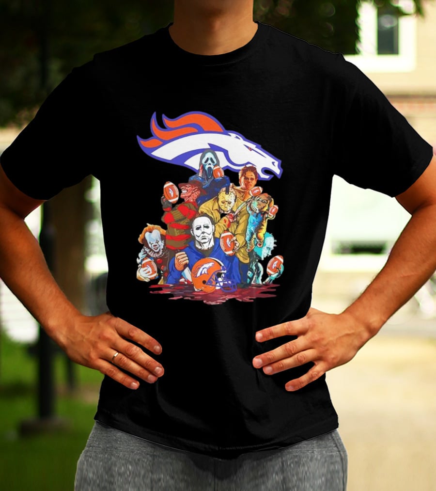 Denver Broncos Horror Movie Icons Mashup T-Shirt