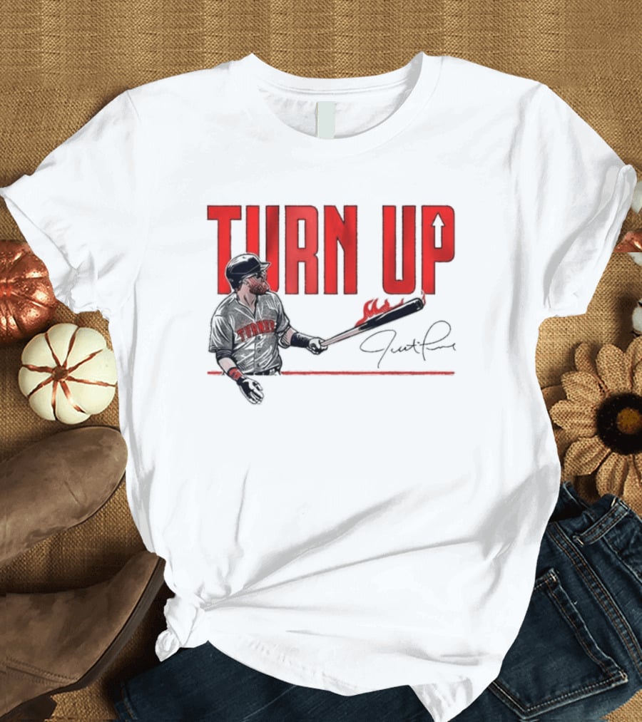 Justin Turner Baseball Turn Up Fire Bat Signature T-Shirt