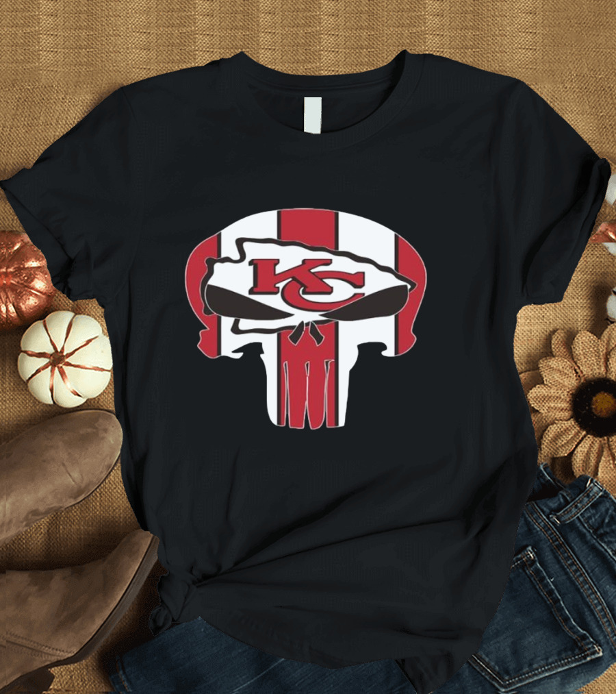 Kansas City Chiefs Skull KC Logo Stripe T-Shirt
