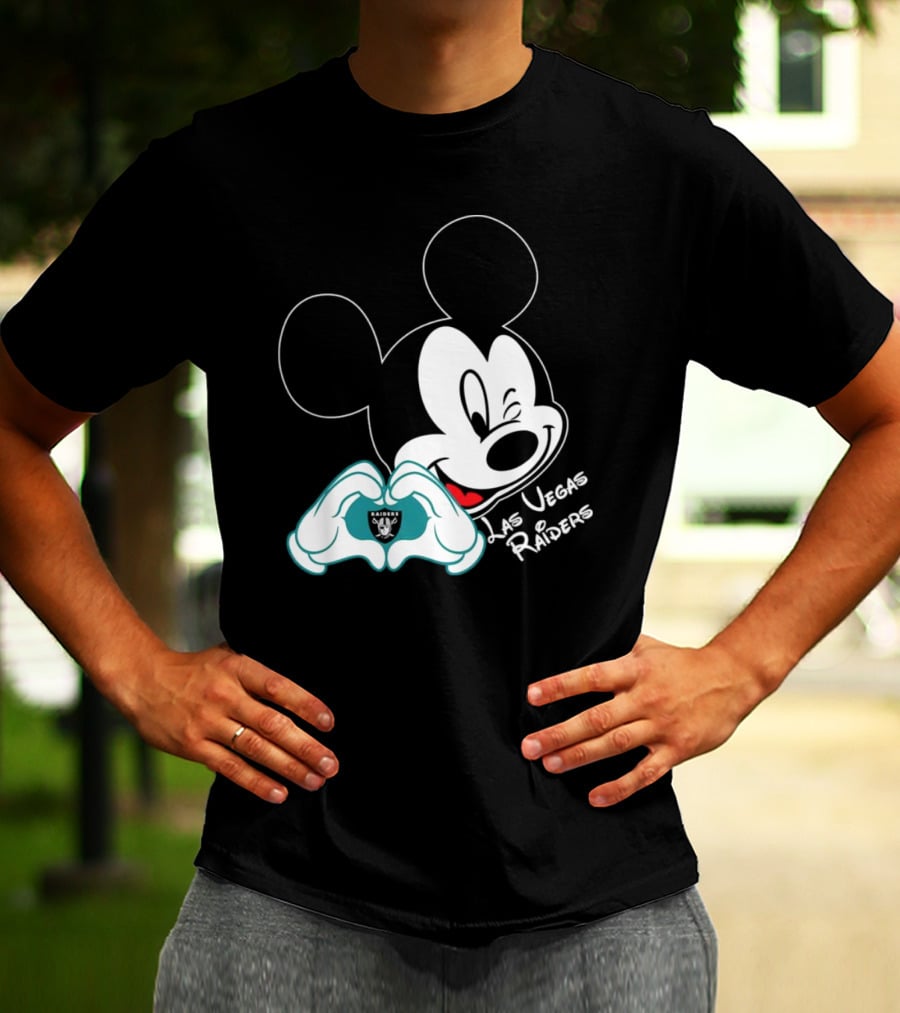 Mickey Mouse Heart Las Vegas Raiders NFL Team T-Shirt