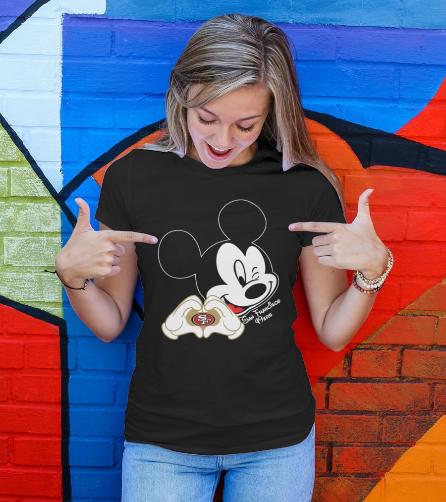 Mickey Mouse Heart Hands With San Francisco 49ers T-Shirt