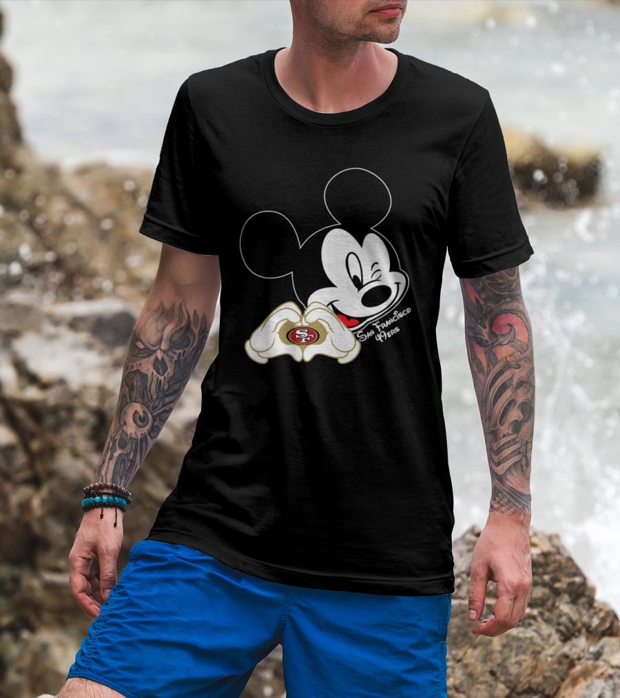 Mickey Mouse Heart Hands With San Francisco 49ers T-Shirt