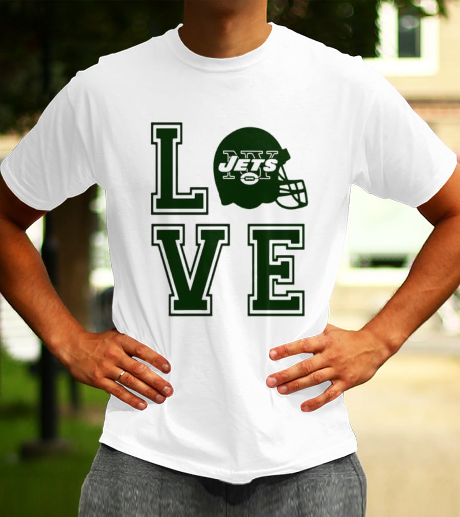 New York Jets Love Helmet Typography T-Shirt