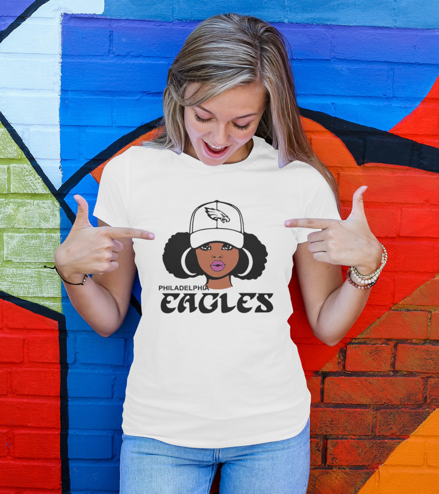 Philadelphia Eagles Girl Afro Style Icon With Cap T-Shirt