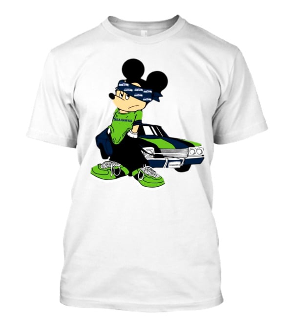 Seattle Seahawks Mickey Mouse Gangster Car Football Fan T-Shirt