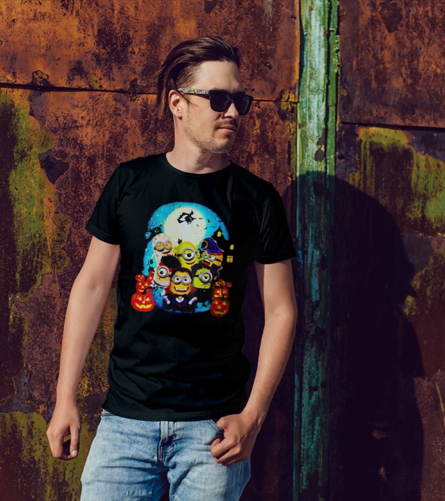 Minion Halloween Trick Or Treat With Spooky Theme And Pumpkins T-Shirt