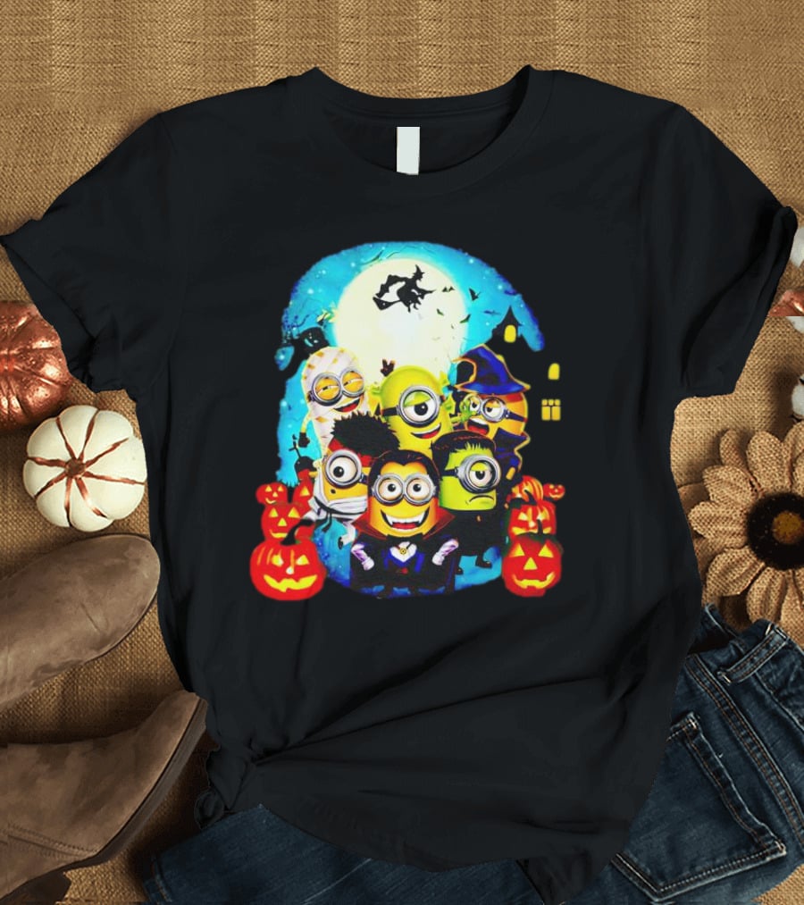 Minion Halloween Trick Or Treat With Spooky Theme And Pumpkins T-Shirt