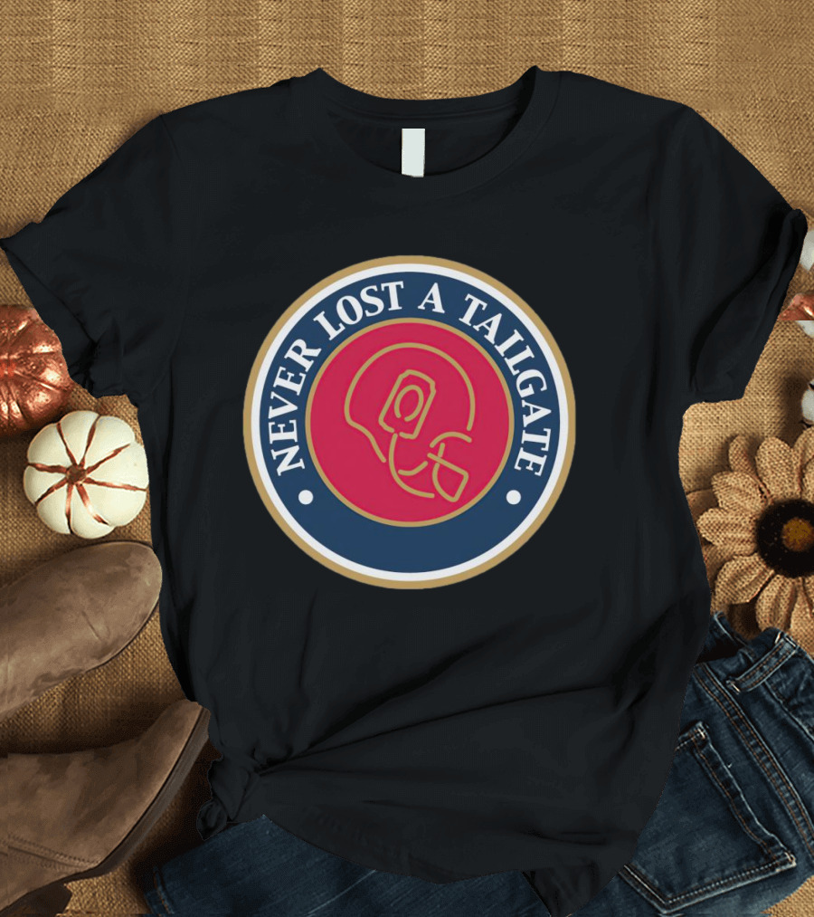 Never Lost A Tailgate Football Helmet Red And Blue Circle Badge T-Shirt