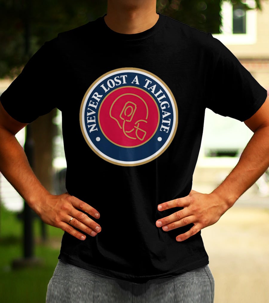 Never Lost A Tailgate Football Helmet Red And Blue Circle Badge T-Shirt