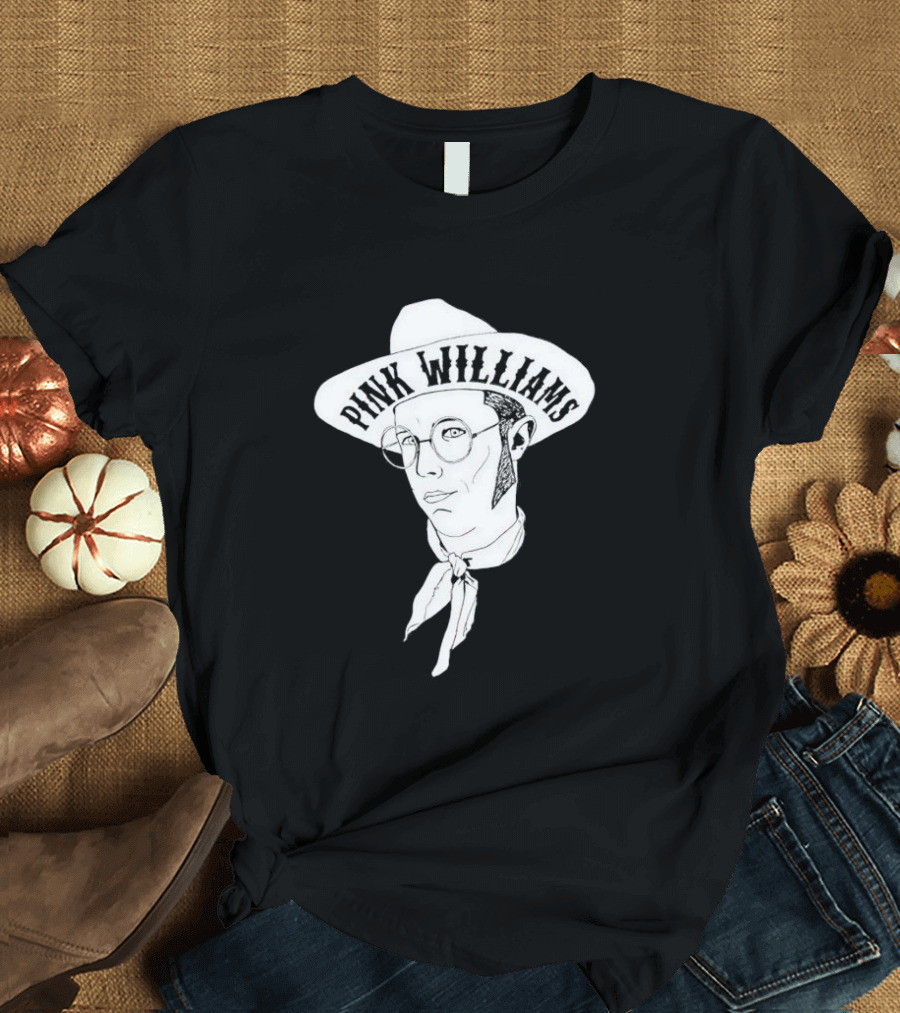 PINK WILLIAMS Cowboy Hat Illustration With Glasses And Scarf T-Shirt