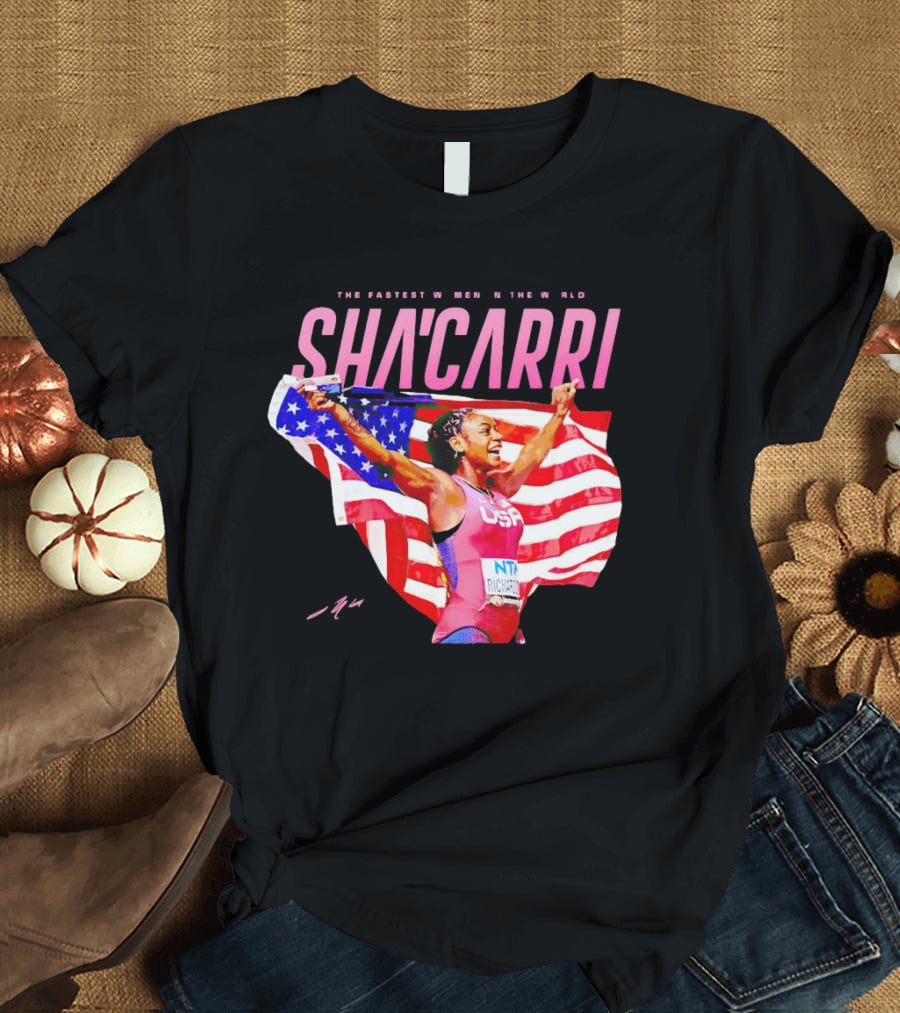 SHA'CARRI The Fastest Women In The World USA Flag T-Shirt