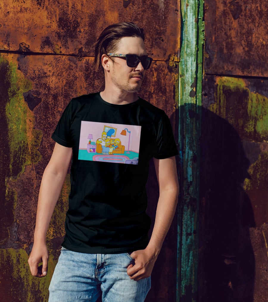 The Simpsons Family Sitting On Couch Retro Style Scene T-Shirt