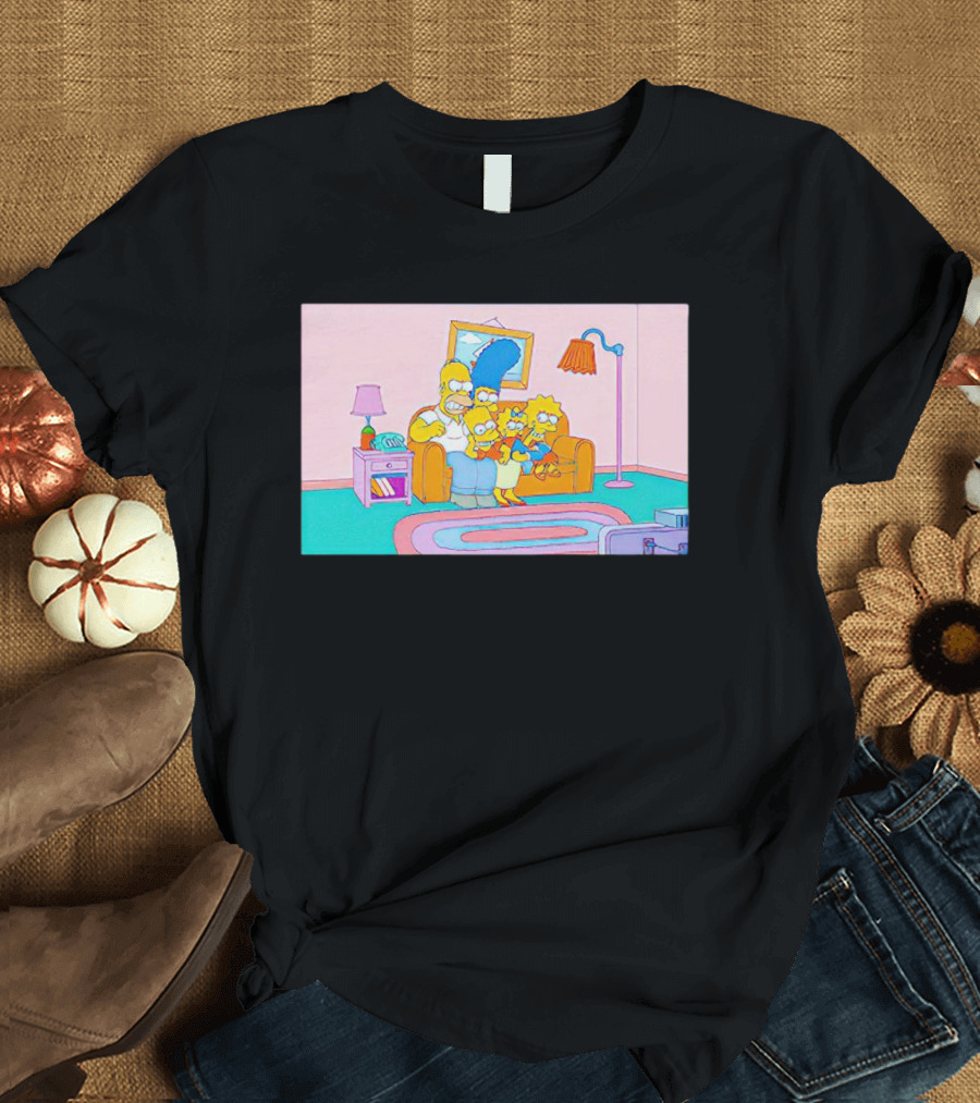 The Simpsons Family Sitting On Couch Retro Style Scene T-Shirt