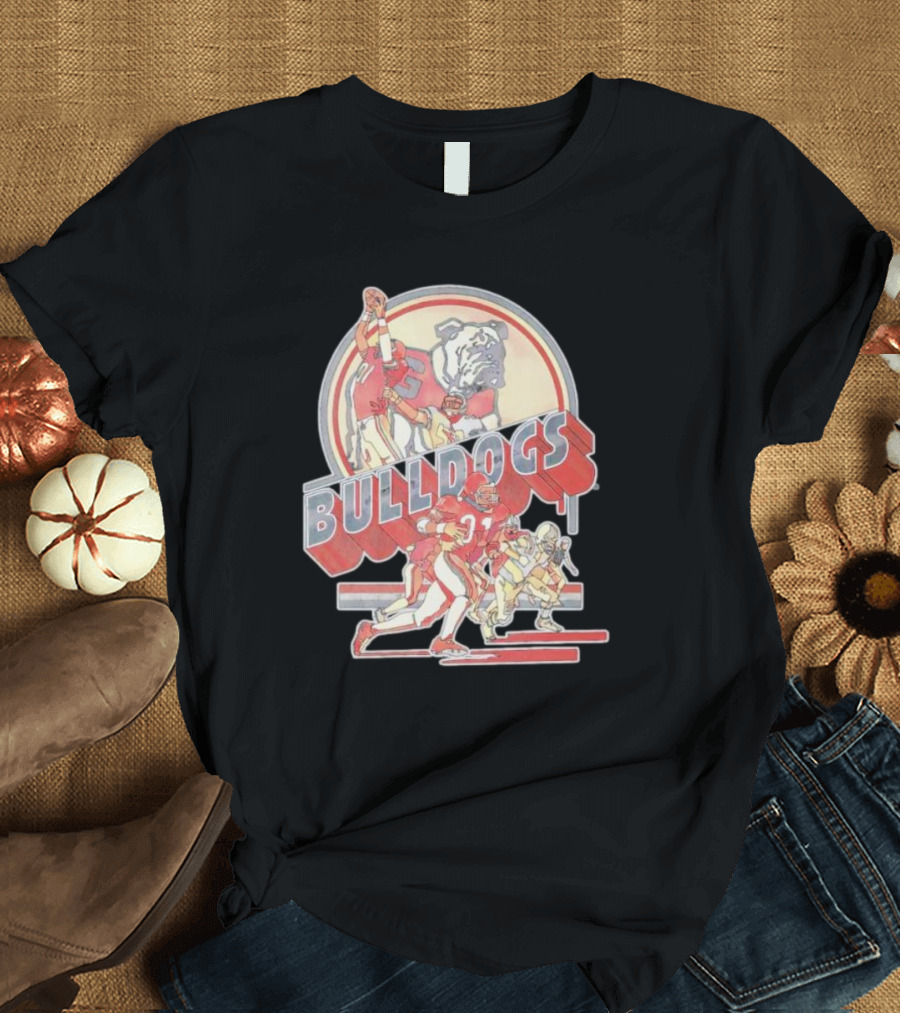 Bulldogs Vintage Football Game Action With Mascot T-Shirt