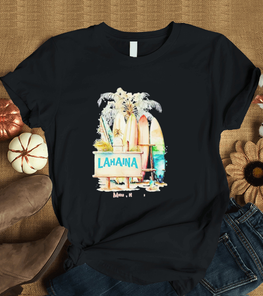 Lahaina Maui Hawaii Surfboard Palm Tree Tropical Vibes Strong T-Shirt