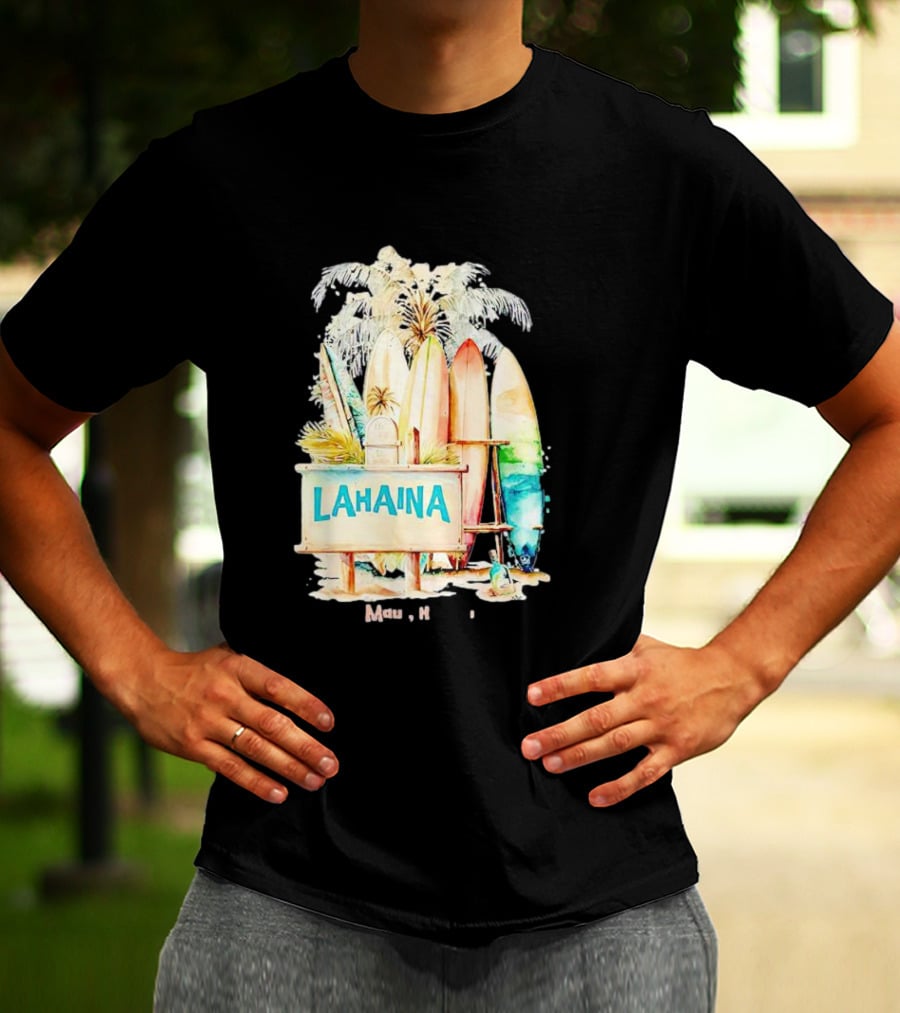 Lahaina Maui Hawaii Surfboard Palm Tree Tropical Vibes Strong T-Shirt