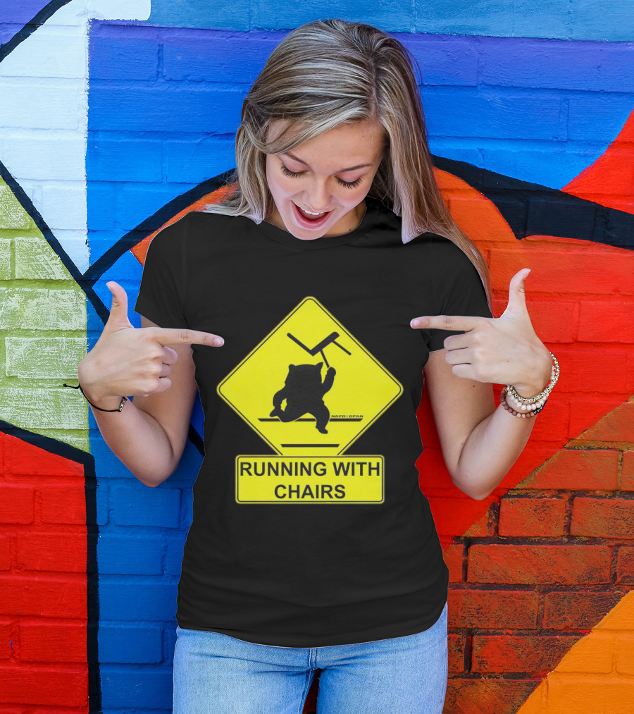 Nafo Fella Running With Chairs Caution Sign T-Shirt