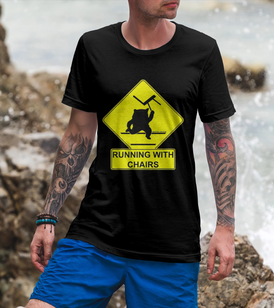 Nafo Fella Running With Chairs Caution Sign T-Shirt