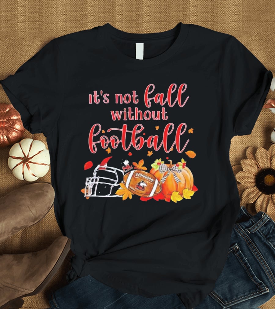 Northern Illinois Huskies It's Not Fall Without Football Helmet Pumpkin Leaves T-Shirt