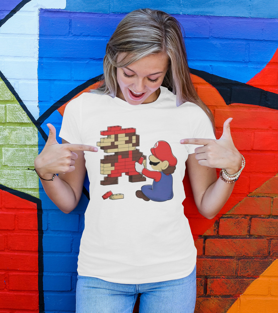 Super Mario Pixel Blocks Retro Builder T-Shirt