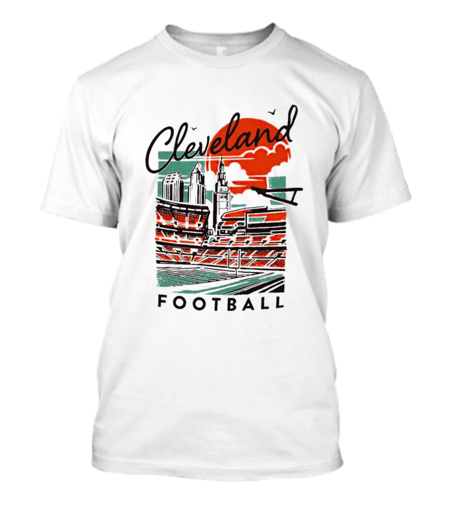 Cleveland Football Stadium Cityscape At Sunset T-Shirt