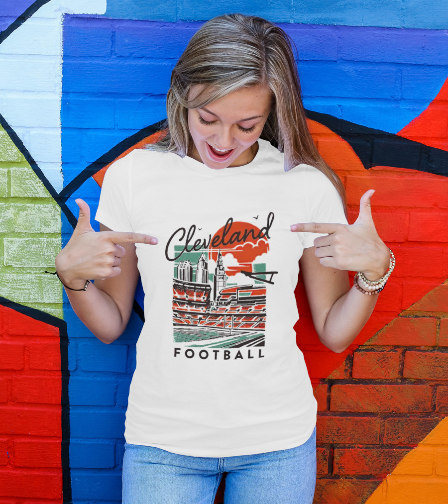 Cleveland Football Stadium Cityscape At Sunset T-Shirt