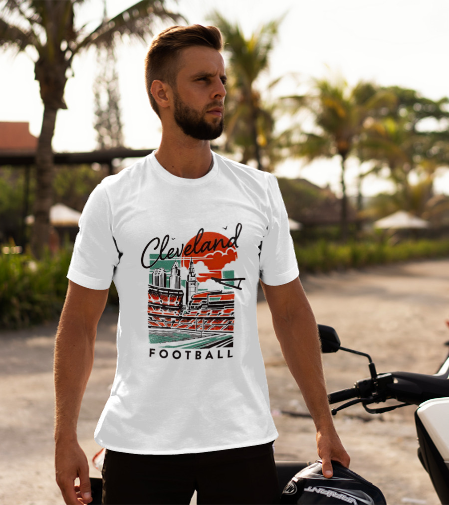 Cleveland Football Stadium Cityscape At Sunset T-Shirt
