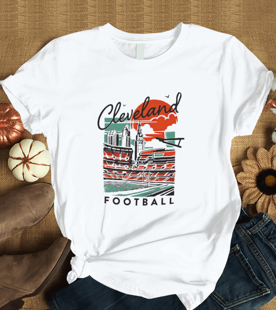Cleveland Football Stadium Cityscape At Sunset T-Shirt