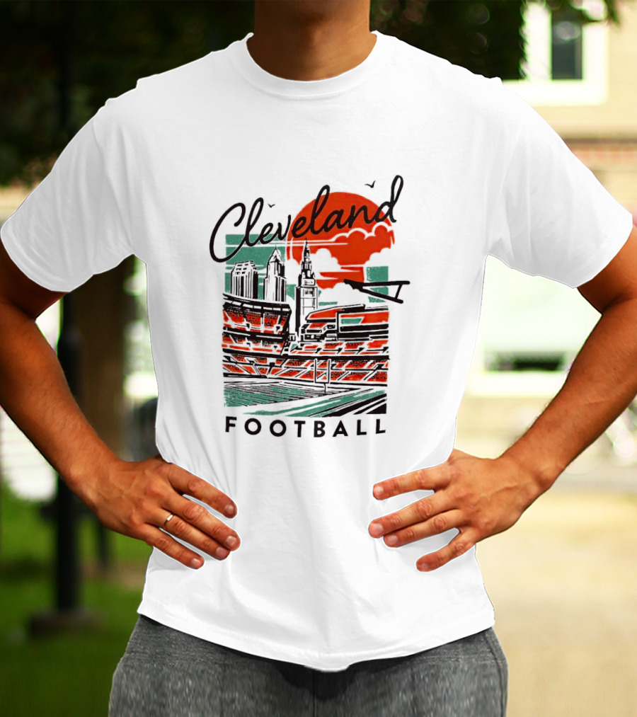 Cleveland Football Stadium Cityscape At Sunset T-Shirt
