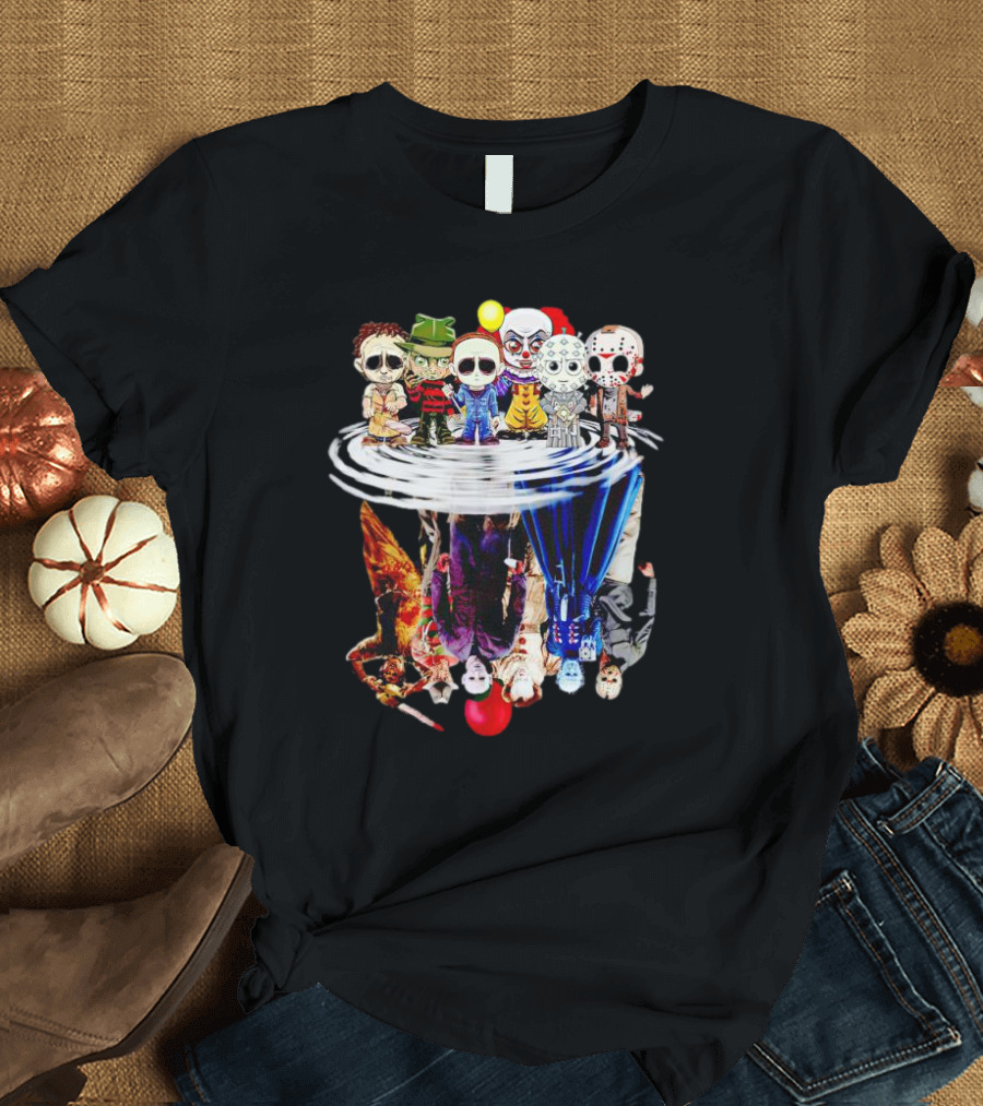 Horror Halloween Chibi Icons Reflecting In Water Mirror T-Shirt