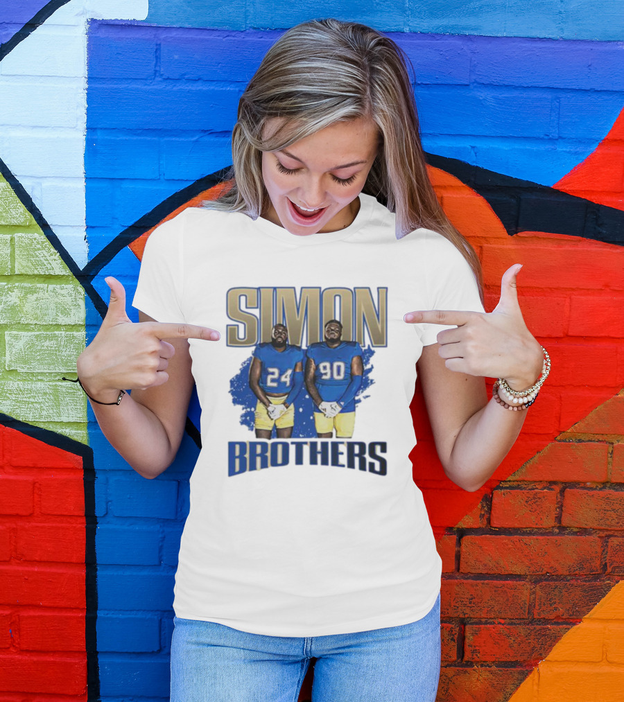 SIMON BROTHERS GAMEDAY 24 90 NFL-INSPIRED FOOTBALL PLAYERS IN BLUE AND GOLD T-Shirt