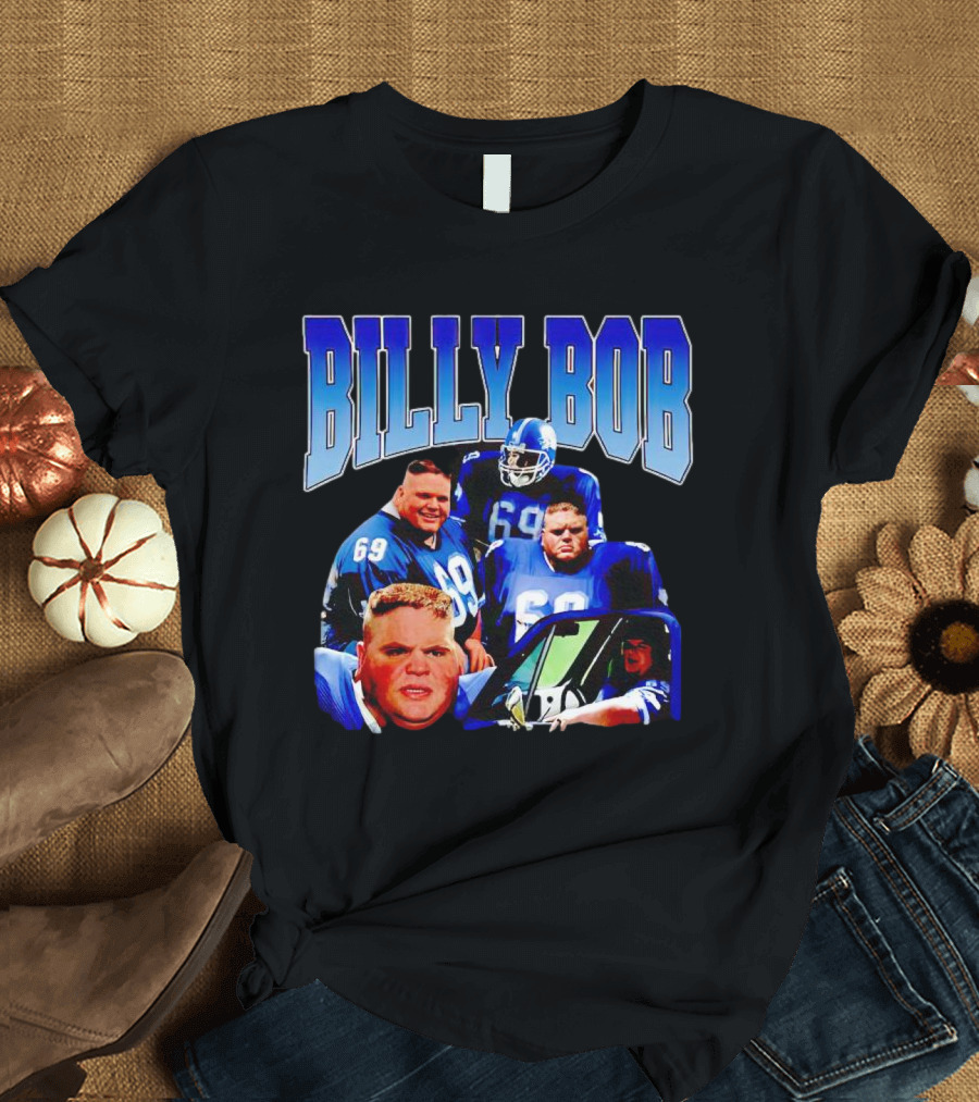 Billy Bob Blue Jerseys Number 69 Football Player Montage T-Shirt