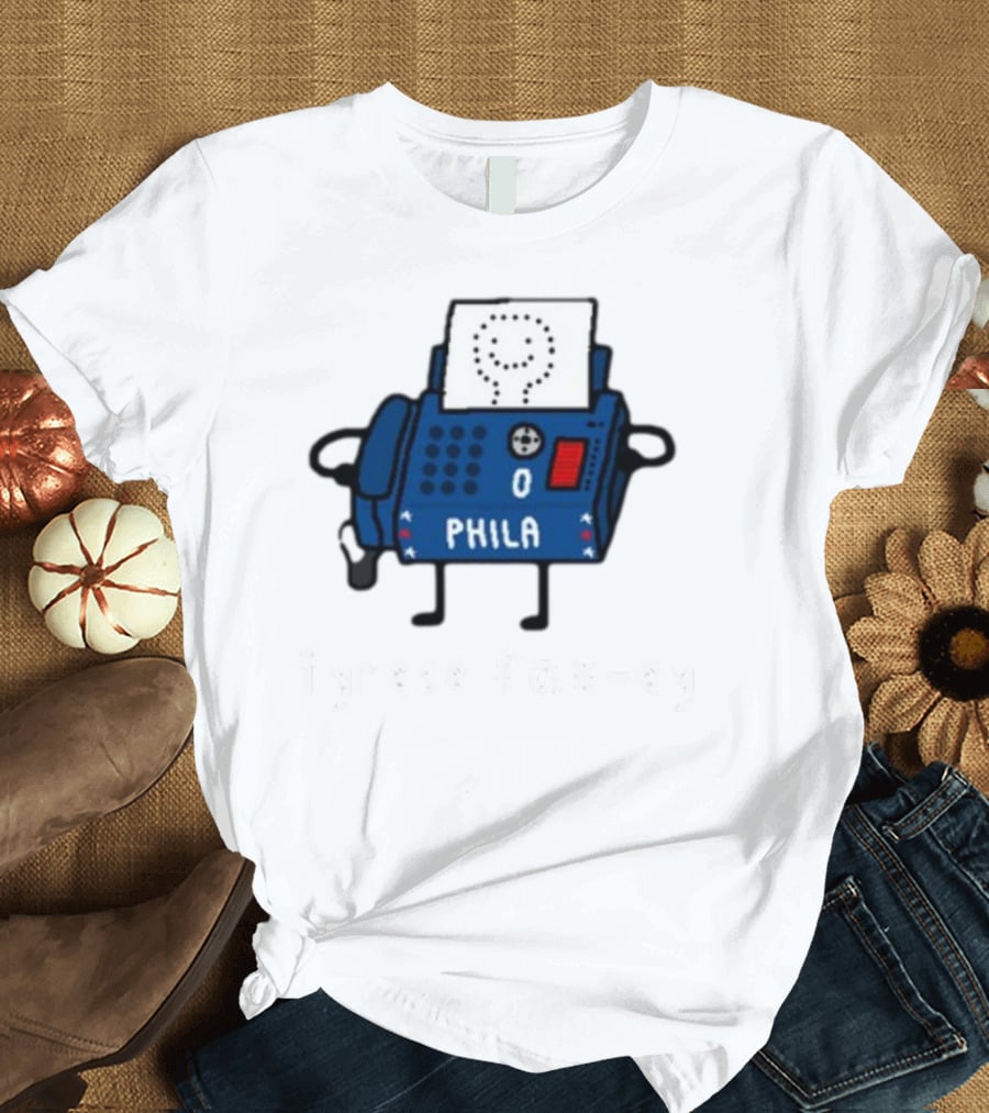 Tyrese Fax-Ey Phila Blue Fax Machine Character T-Shirt