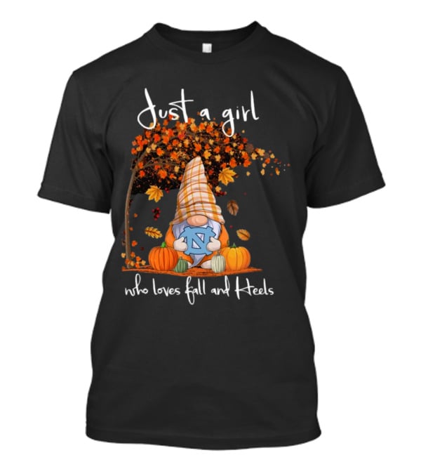 Just A Girl Who Loves Fall And North Carolina Tar Heels Gnome T-Shirt