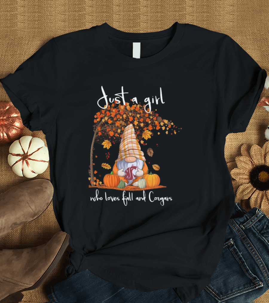 Just A Girl Who Loves Fall And Cougars Washington State Gnome T-Shirt