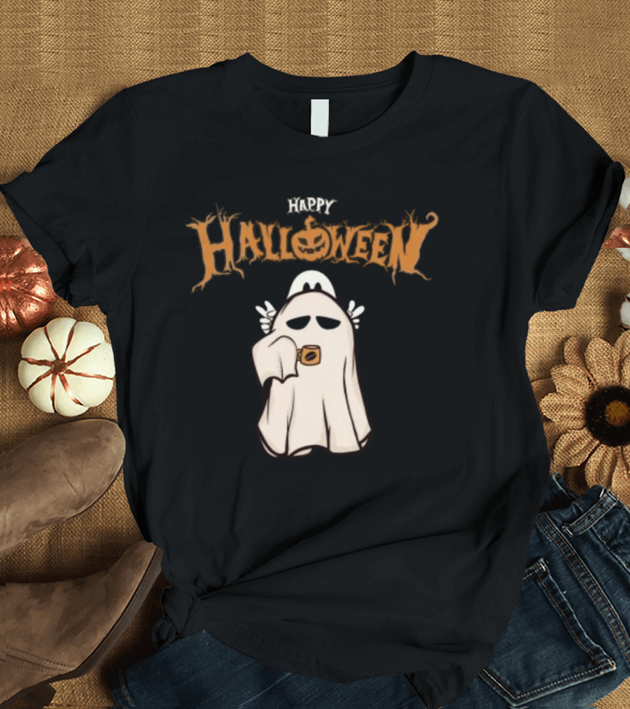 Happy Halloween Ghost Coffee Pumpkin T-Shirt
