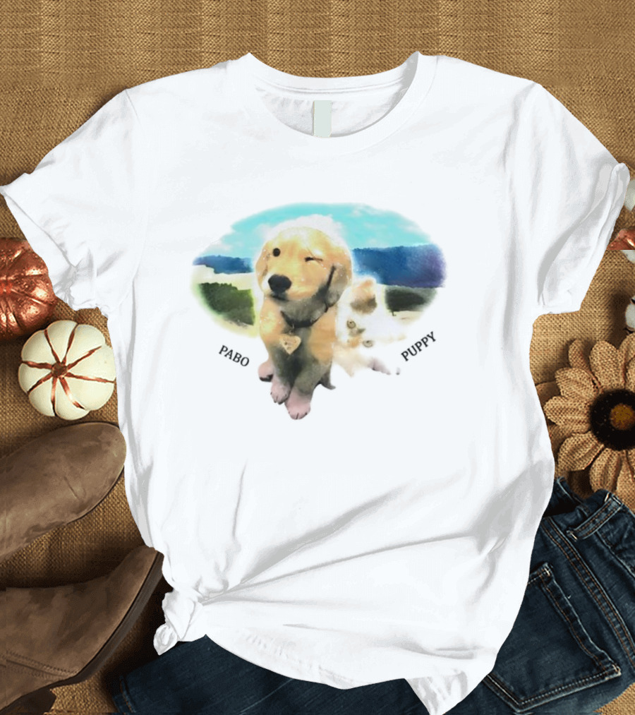 Pabo Puppy And Cat In Scenic Landscape T-Shirt