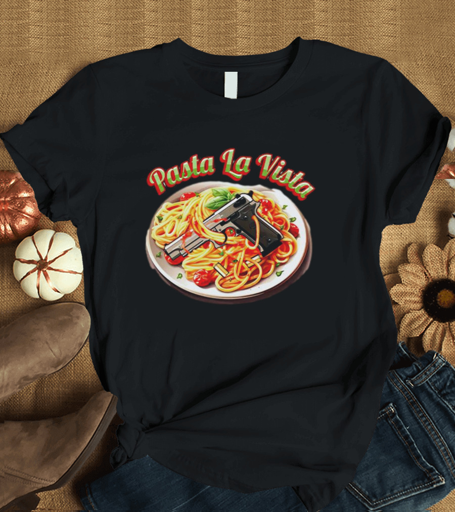 Pasta La Vista Spaghetti Gun Plate T-Shirt
