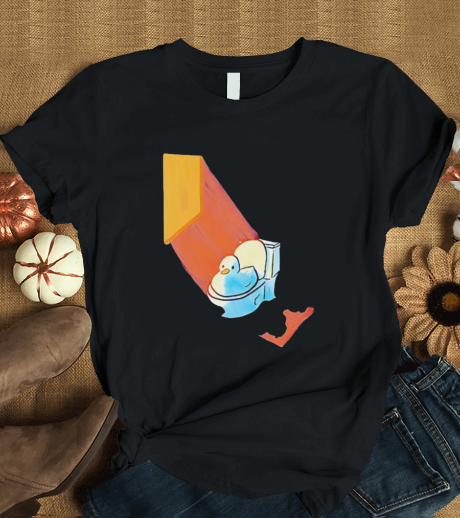 Duck Sitting In Bathroom Corner With Shadow Reflection T-Shirt