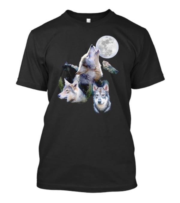 Gas Station Wolf Howling At Full Moon Trio T-Shirt