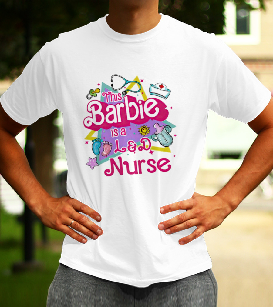 This Barbie Is A L&D Nurse With Stethoscope Baby Feet Bottle Sun Icons T-Shirt