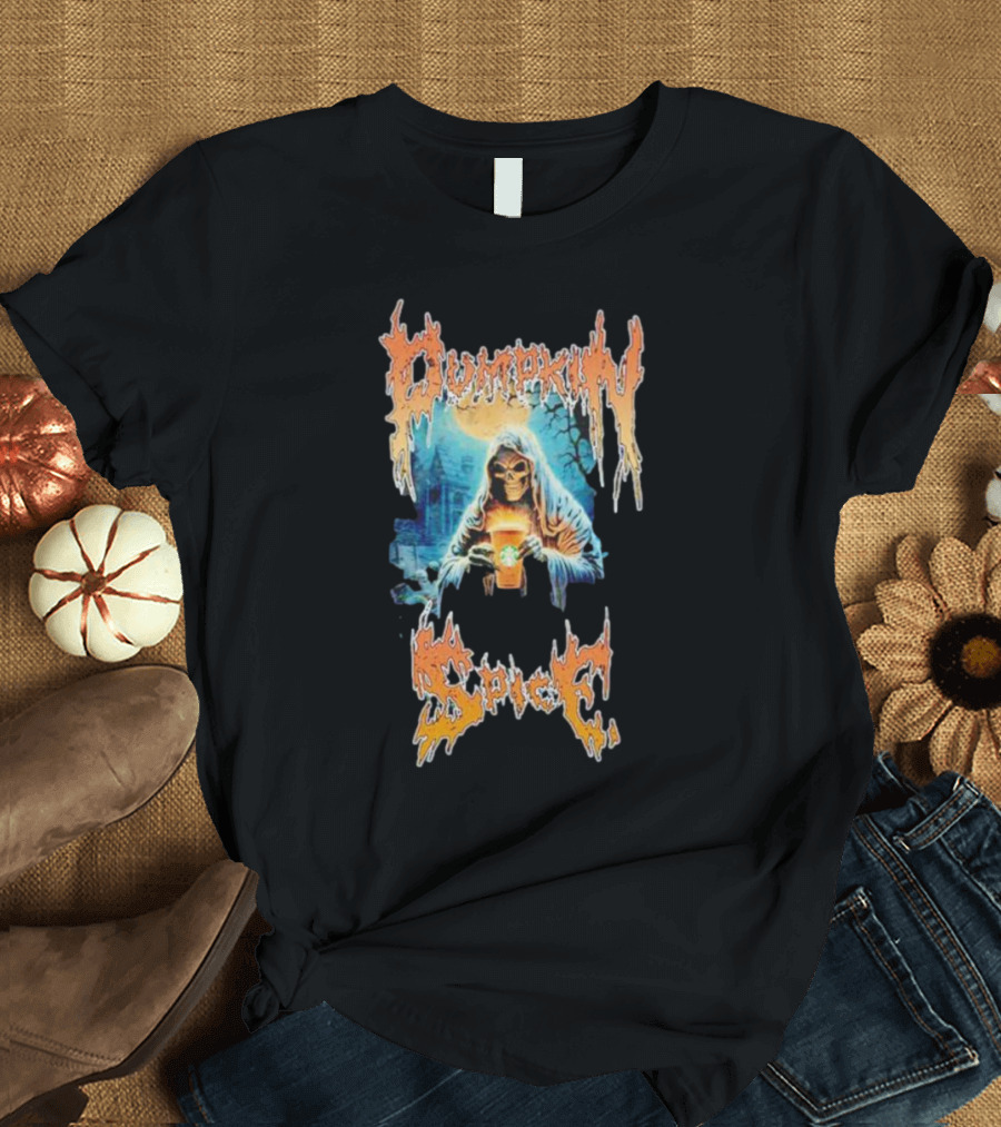 Pumpkin Spice Latte Death Metal Grim Reaper Wavey Goods Co T-Shirt