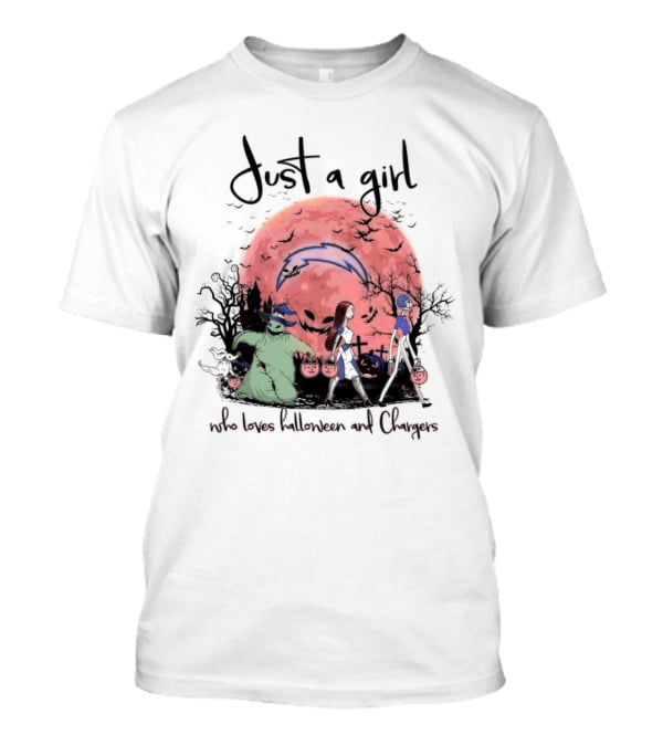 Just A Girl Who Loves Halloween And Chargers T-Shirt