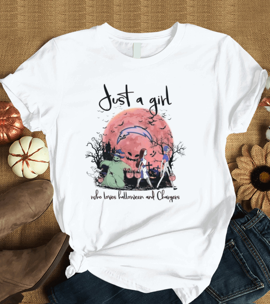 Just A Girl Who Loves Halloween And Chargers T-Shirt